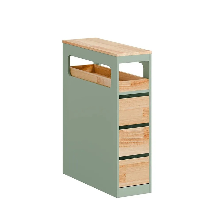SoBuy Schmaler Badschrank mit 3 Schubladen als Nischenschrank und Rollwagen in Grün, B/T/H: 23 x 65 x 82 cm - Bild 2