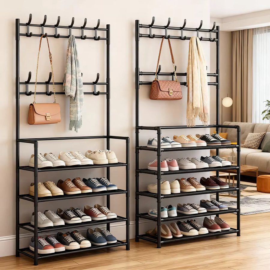 LONENESSL Mehrschichtiges Schuhregal und Hutregal aus Metall in Schwarz Matt, Freistehender Organizer für das Wohnzimmer - Bild 5