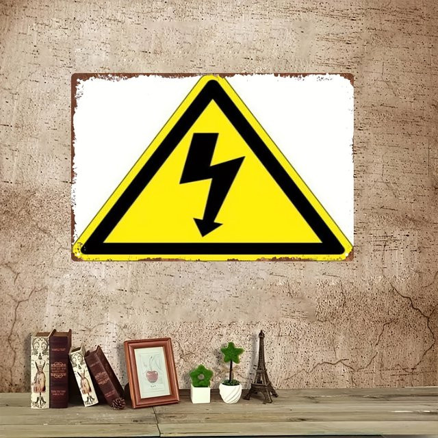 HELLOYOUNG Elektroschock-Warnschild aus Metall im Retro-Stil, Schwarz-Gelb, Breite: 20,32 cm, Höhe: 20,32 cm - Bild 1