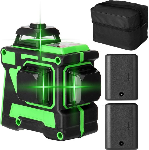 Meterk Multifunktionales 3D-Laser-Nivelliergerät mit 12 grünen Linien und Selbstnivellierungsfunktion, inklusive zwei Akkus, bunt - Bild 1