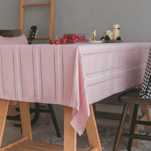 JMG Household Supplies Tischdecke aus Baumwoll-Leinen mit Jacquard-Stickerei im Landhausstil, Rosa, B/T: 140 x 90 cm - Bild 1