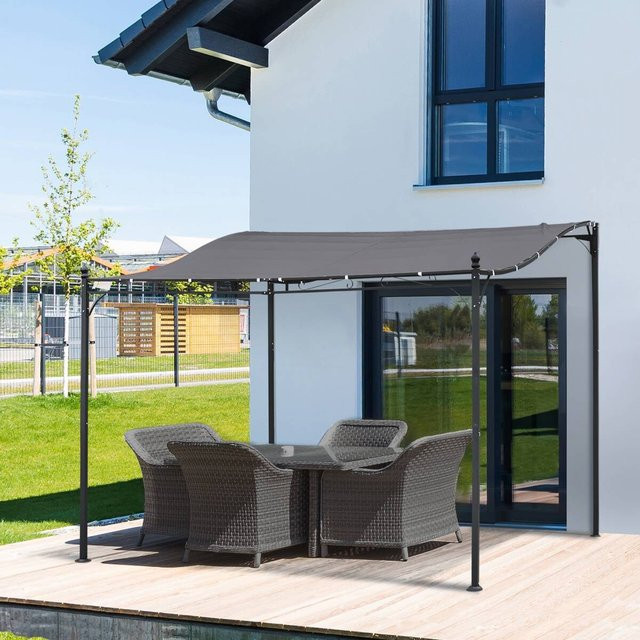 Outsunny Gartenpavillon modern mit geschwungenem Dach aus Metall und Polyester in Grau, B/T: 297 x 297 cm - Bild 2
