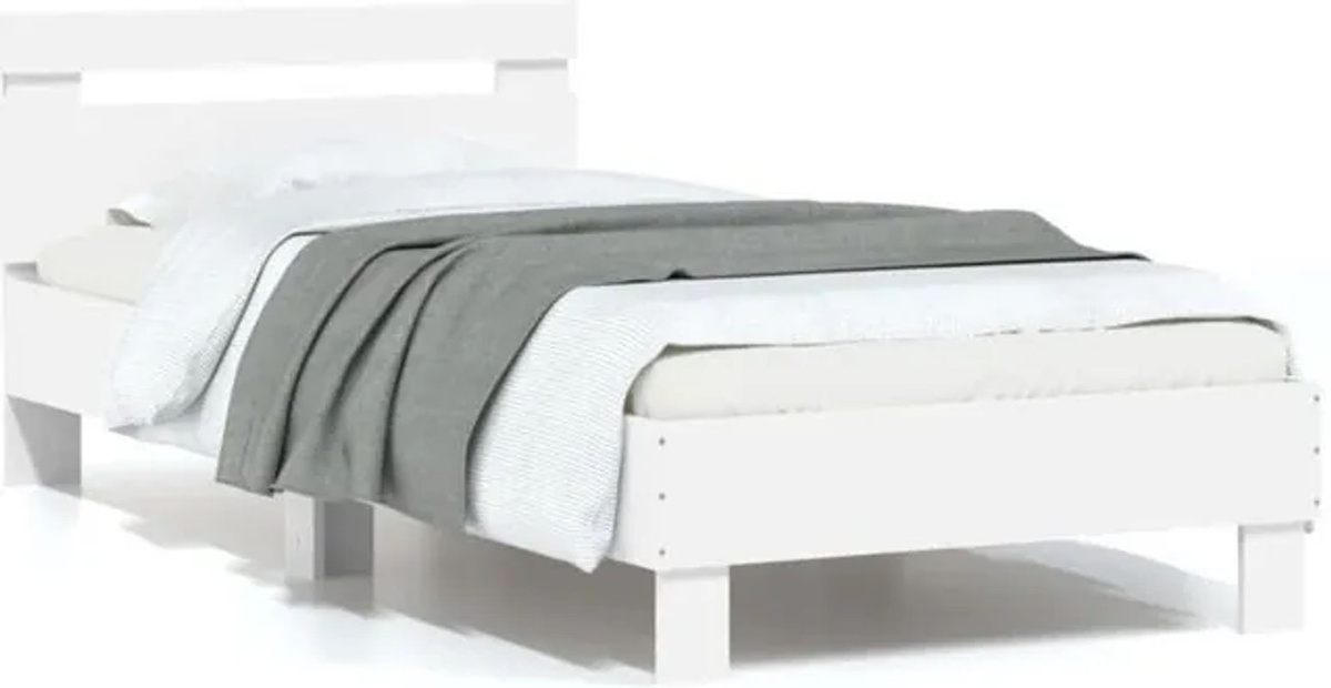 Modernes Einzelbett mit Kopfteil und LED-Leuchten von vidaxl in Weiß, B/H: 75 x 190 cm - Bild 1