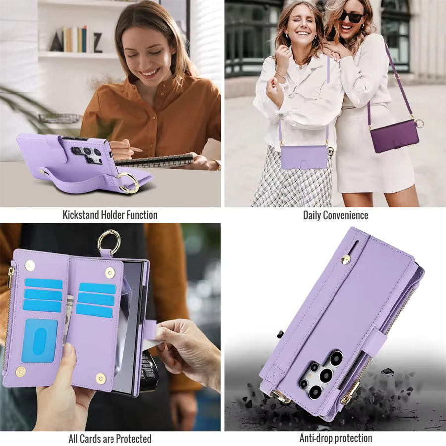 Crossbody Brieftaschen-Handyhülle für Samsung Galaxy S25 S24 S23 S22 S21 FE Ultra A56 A55 A54 A36 A16 A15 A52 A52S 5G in Purple - Bild 2