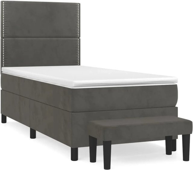 vidaXL Boxspringbett mit Matratze Hybrid-Design aus Samt in Dunkelgrau B/T/H: 100 x 200 x 118 cm - Bild 1
