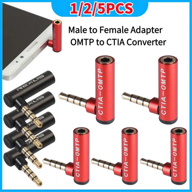 REXUS Stereo Adapter 3,5 mm Klinke 90 Grad Universal Aux Stecker auf Buchse OMTP zu CTIA Kopfhörer Konverter in Rot - Bild 1