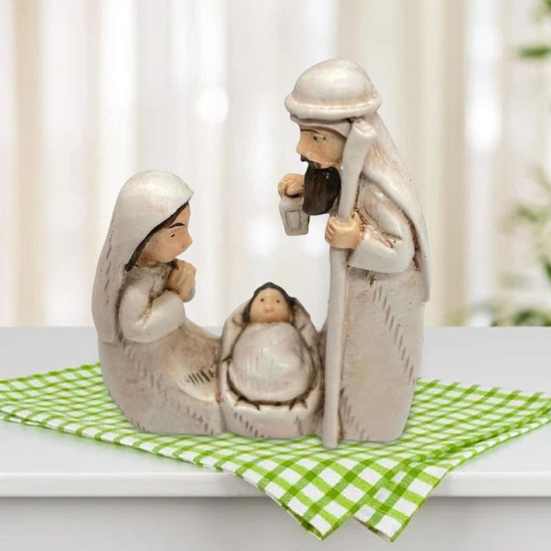 Kesoto Krippe Heilige Familie Skulptur aus Kunstharz in Weiß für die Weihnachtsdekoration - Bild 1