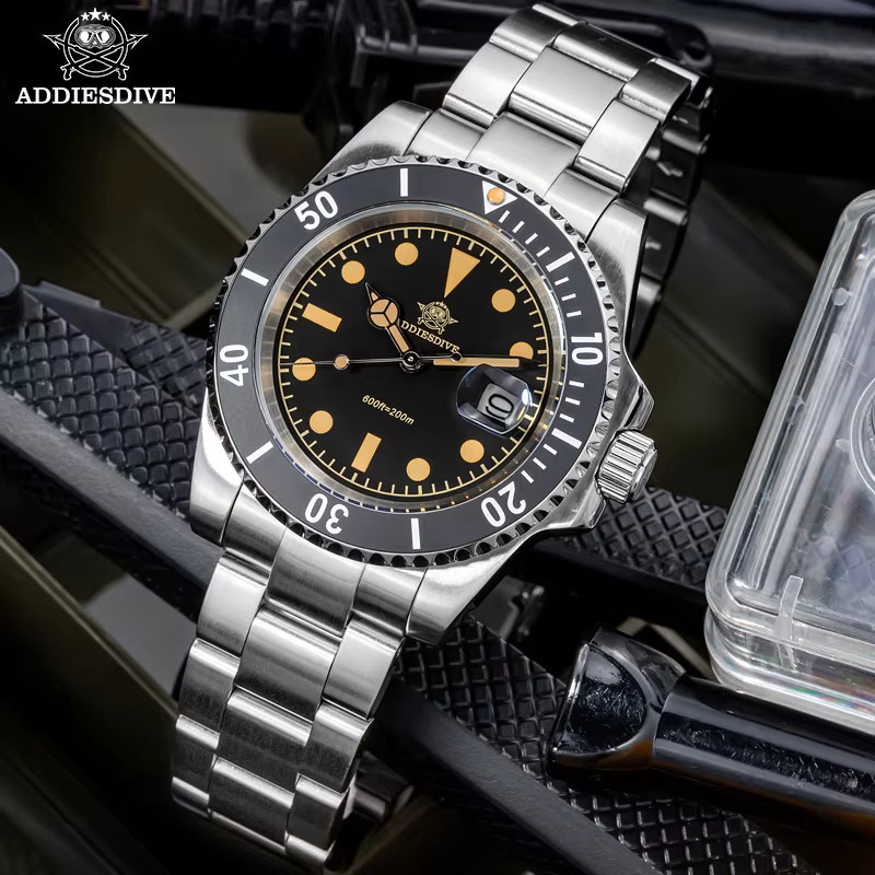 ADDIESDIVE Armbanduhr, Quarz, Edelstahl, 41 mm, Schwarz, Herren - Bild 3