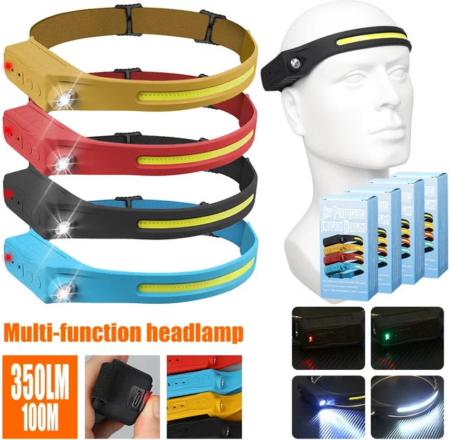 KDULIT Wiederaufladbare LED Stirnlampe mit Bewegungsmelder, 350 Lumen, IP65 wasserdicht, COB-Scheinwerfer für Outdoor, Camping und Radfahren - Bild 1