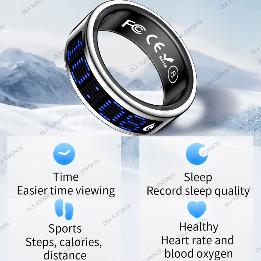 Ola Esporte Smart Ring mit Touch-Display und Gesundheitsmanager, kabelloses Laden, 5 ATM wasserdicht, Unisex, Schwarz oder Weiß - Bild 2