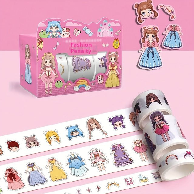 Drei Rollen niedliche Cartoon-Aufkleber für DIY und Scrapbooking in Rot und Multicolour aus Papier - Bild 1