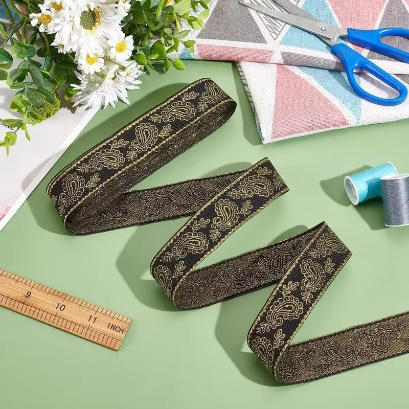 Besticktes Jacquard Band in Gold mit ethnischem Muster für DIY Kleidung und Wohnkultur, Breite: 2,8 cm, Länge: 10 Meter - Bild 4