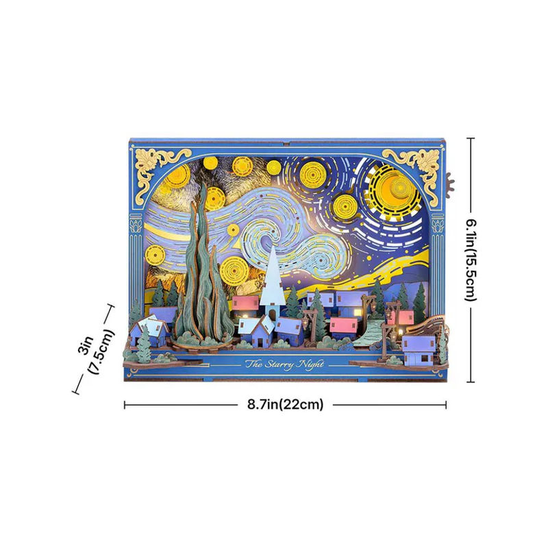 ROBOTIME Rowood Die Sternennacht 3D Holzpuzzle Wanddekoration in Mehrfarbig mit Wolken, Sternen und Mond - Bild 8