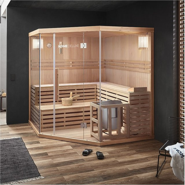 Home Deluxe Traditionelle Sauna SKYLINE BIG XL aus Fichtenholz in Beige mit 8 kW Saunaofen für 6 Personen, B/T/H: 200 x 200 x 210 cm - Bild 4