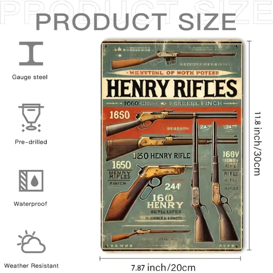 CIFBUY Retro Henry Rifles Wandkunst aus Metall in Multicolour, Rechteckiges Schild B: 30 cm, H: 20 cm, T: 1 cm - Bild 2
