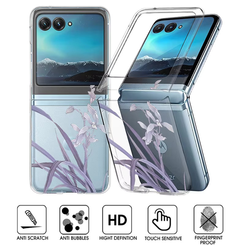 Stoßfeste transparente Handyhülle mit blauem Blumenmuster für Motorola Razr 60 50 40 Ultra - Bild 1