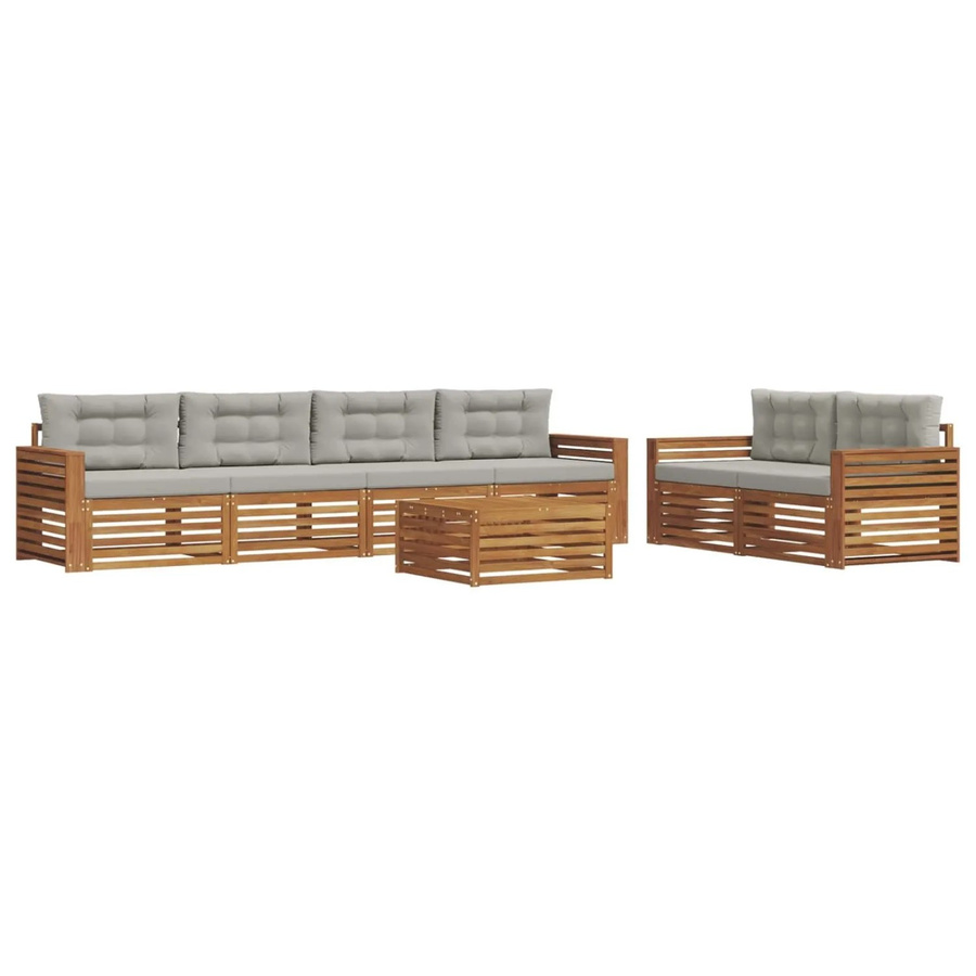 vidaXL Outdoor-Sofagarnitur 7-teilig aus Akazienholz mit Kissen in Beige und Grau - Bild 2