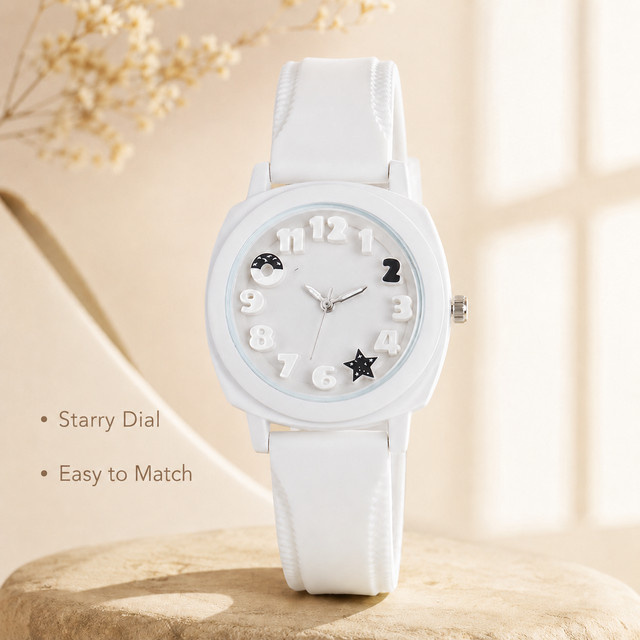 Analoguhr, Mond- und Sternen-Design, Silikonarmband, Blau, Damen - Bild 1