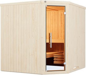 WEKA Ecksauna Varberg 3 für 8 Personen inklusive 9 kW Ofen mit integrierter Steuerung in Braun - Bild 1