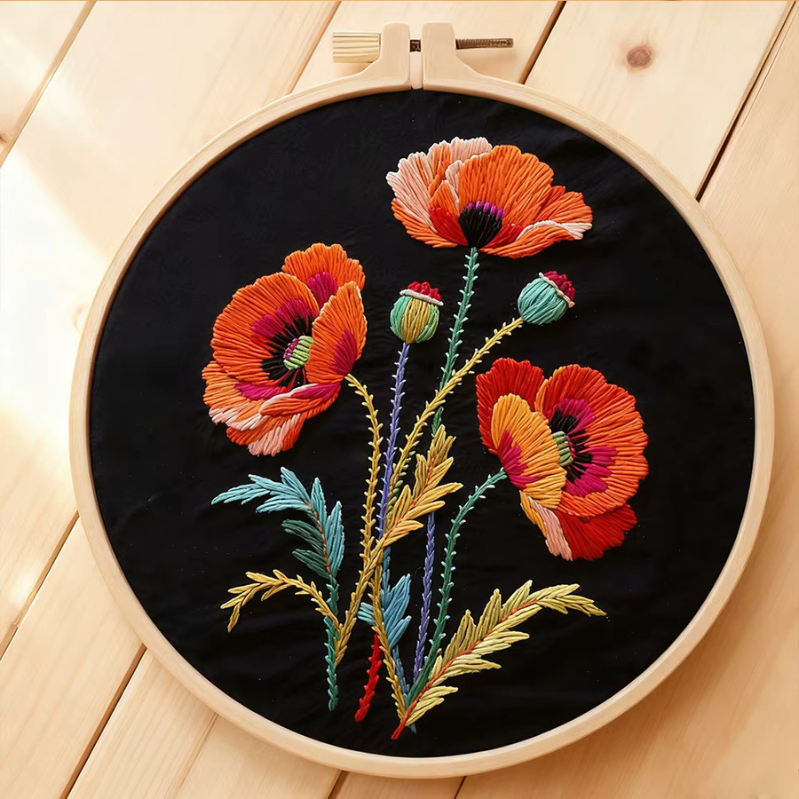 Blumenstickerei-Set mit Kreuzstich-Anleitung, Werkzeugen, Stickrahmen und Nadeln auf gestempeltem Tuch, Mehrfarbig - Bild 4