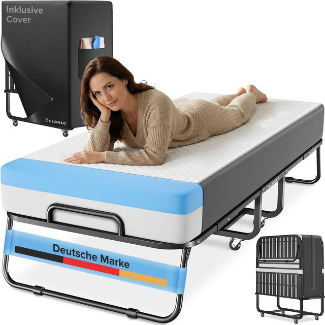 ELONEO Klappbett mit Premium-Schaumstoffmatratze in Weiß, B/L: 80 x 200 cm - Bild 1