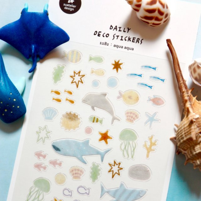 Suatelier Seefisch Hai Aufkleber aus PVC für Scrapbook und Journaling, Mehrfarbig - Bild 1