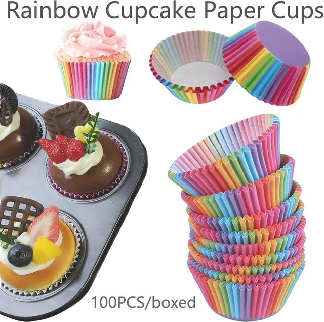 Regenbogen Cupcake-Papierförmchen in Multicolor, runde Backformen aus Papier für Muffins und Kuchen, 100 Stück - Bild 1