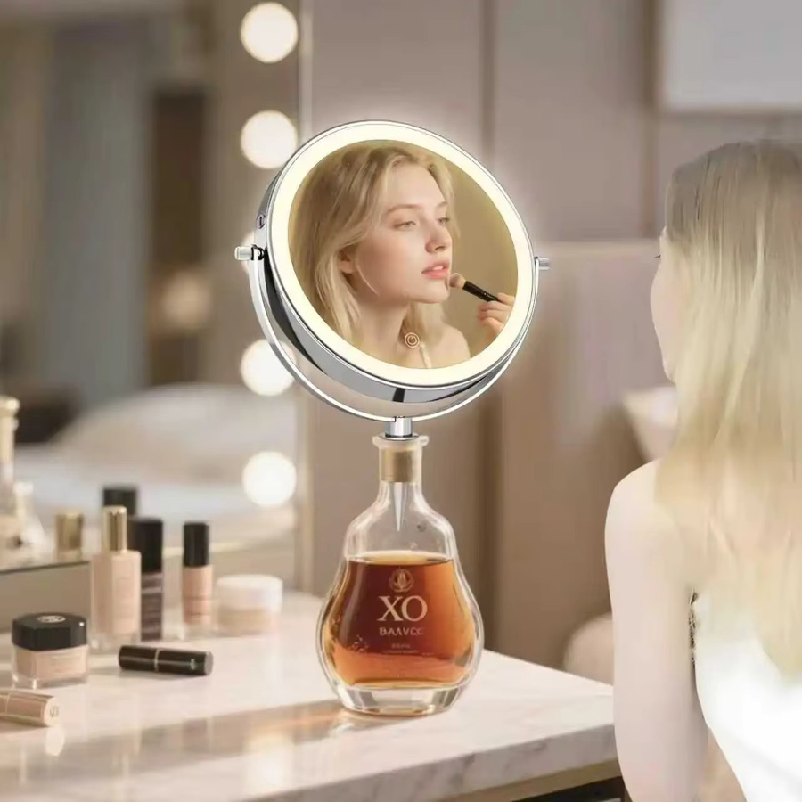 TUSETU Kosmetikspiegel mit LED-Licht, 360 Grad rotierender Make-up-Spiegel mit 10-facher Vergrößerung und dimmbarer Beleuchtung, Silber - Bild 3