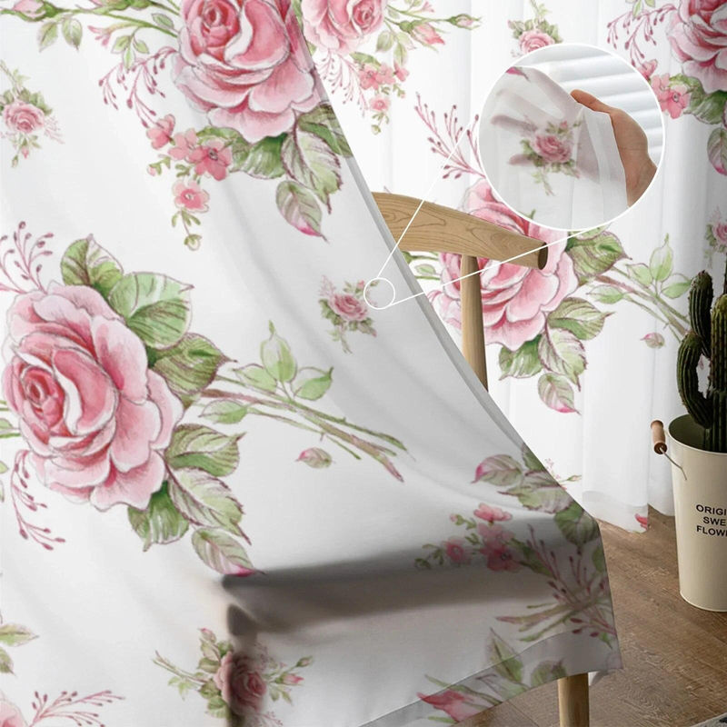A Family Of Home Textiles Romantischer Tüll-Vorhang in Rosa, Transparenter Chiffon-Vorhang mit Blumenmuster für Wohnzimmer und Schlafzimmer, Breite: 135 cm, Höhe: 183 cm - Bild 2