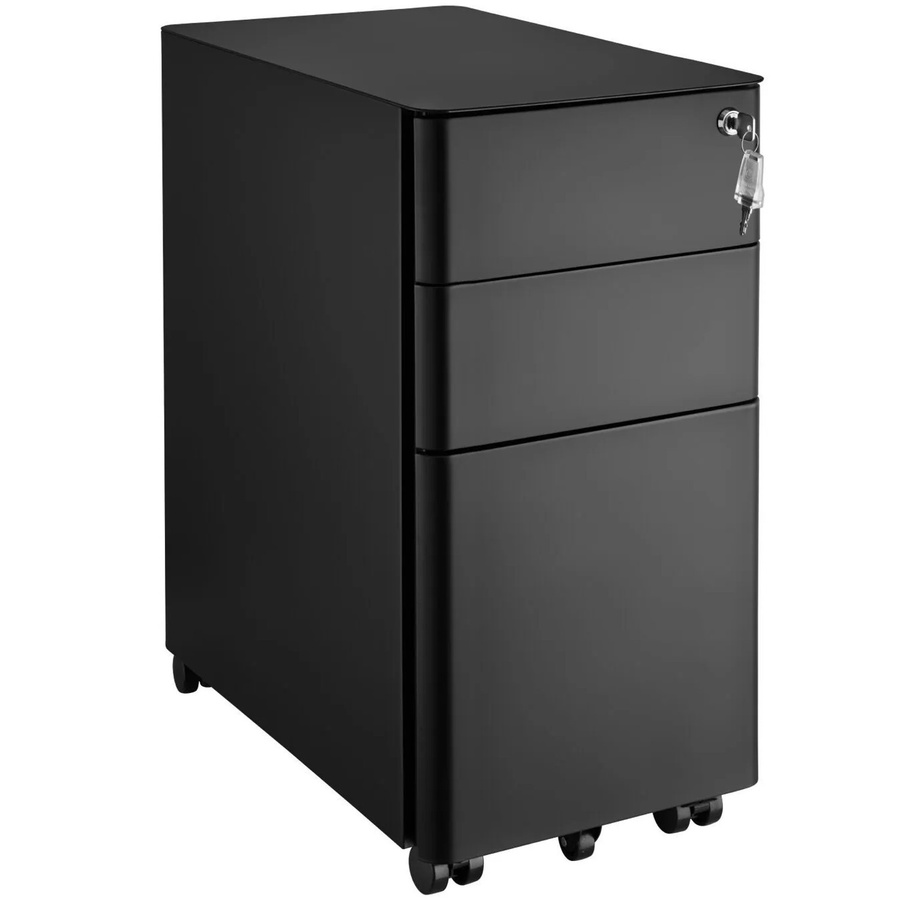 tectake Aktenrollschrank aus pulverbeschichtetem Stahl in Schwarz mit Rollen und Schloss, B/T/H: 30 x 50 x 59,5 cm - Bild 3