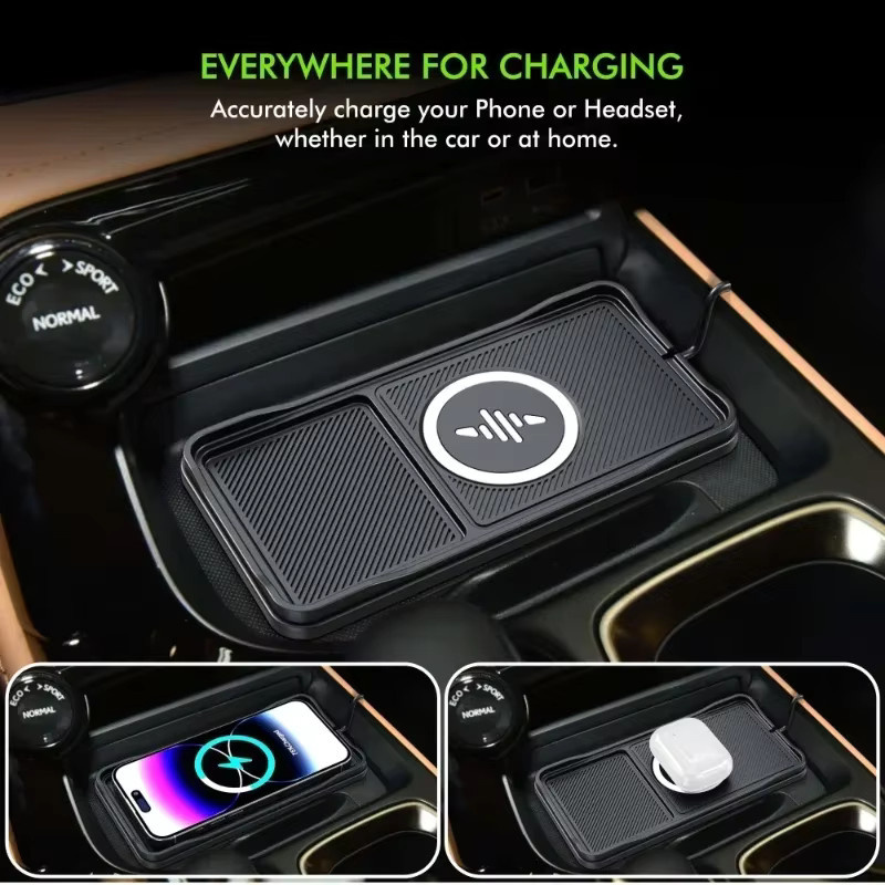 VIKEFON Drahtloses Auto-Ladegerät mit USB-A und USB-C Kabel, Schnelle Ladestation in Schwarz für iPhone, Samsung, Xiaomi und AirPods Pro 2 - Bild 3