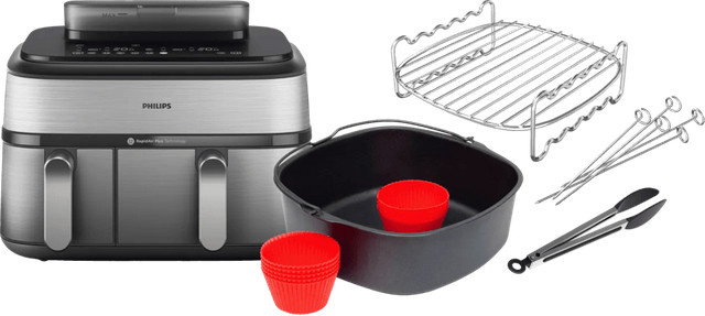 Philips 5000 Series Dual Basket Heißluftfritteuse NA555/00 in Silber inklusive Garset und Backset - Bild 1