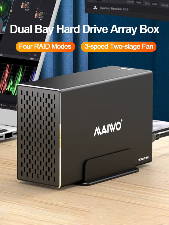 MAIWO Dual-Bay SATA RAID-Speichergehäuse für 2,5 und 3,5 Zoll HDD, 10Gbps, Schwarz - Bild 6