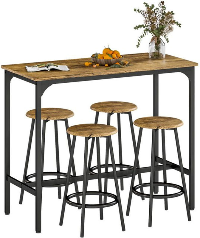 HOMCOM Bartisch Set 5-teilig im Industriedesign mit 4 Barhockern, Essgruppe für Küche und Bar, Braun - Bild 3