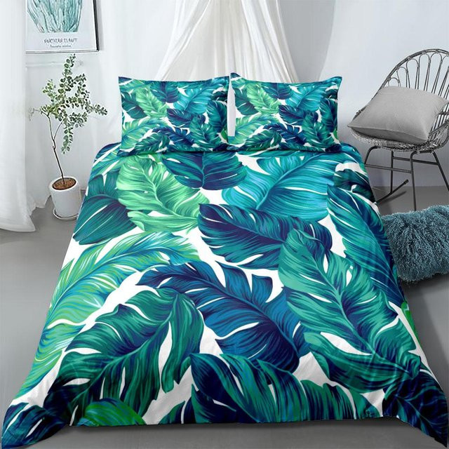 Binchi Outdoor Product Bettwäsche-Set Tropische Riesenblätter in Grün, 3-teilig aus Mikrofaser, B/H: 155 x 215 cm - Bild 1