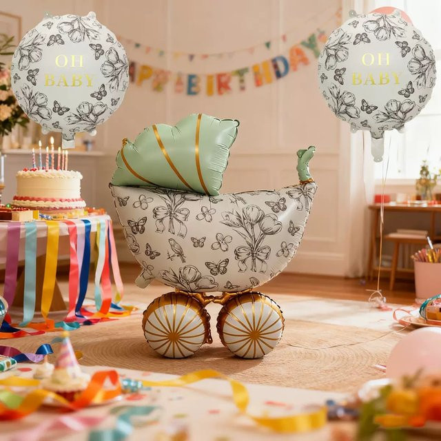 FEMAILY Aluminiumfolien-Ballons mit Schmetterlings- und Blumen-Motiv in Weiß für Baby-Geburtstage und Geschlechterenthüllungspartys - Bild 1