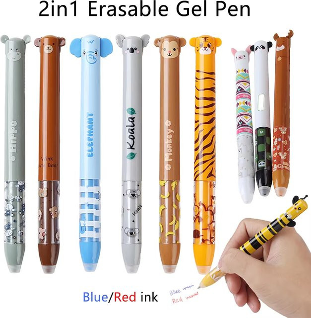 Set mit 6 oder 12 kreativen Cartoon Tier Gel Stiften, 2 in 1 löschbare Gel Stifte mit 0,5 mm feiner Spitze, mehrfarbig - Bild 1