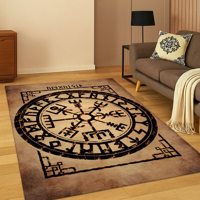 Faviora Odin Viking Symbol Valknut Teppich mit Runen Design, Braun, B/T: 60 x 40 cm - Bild 1