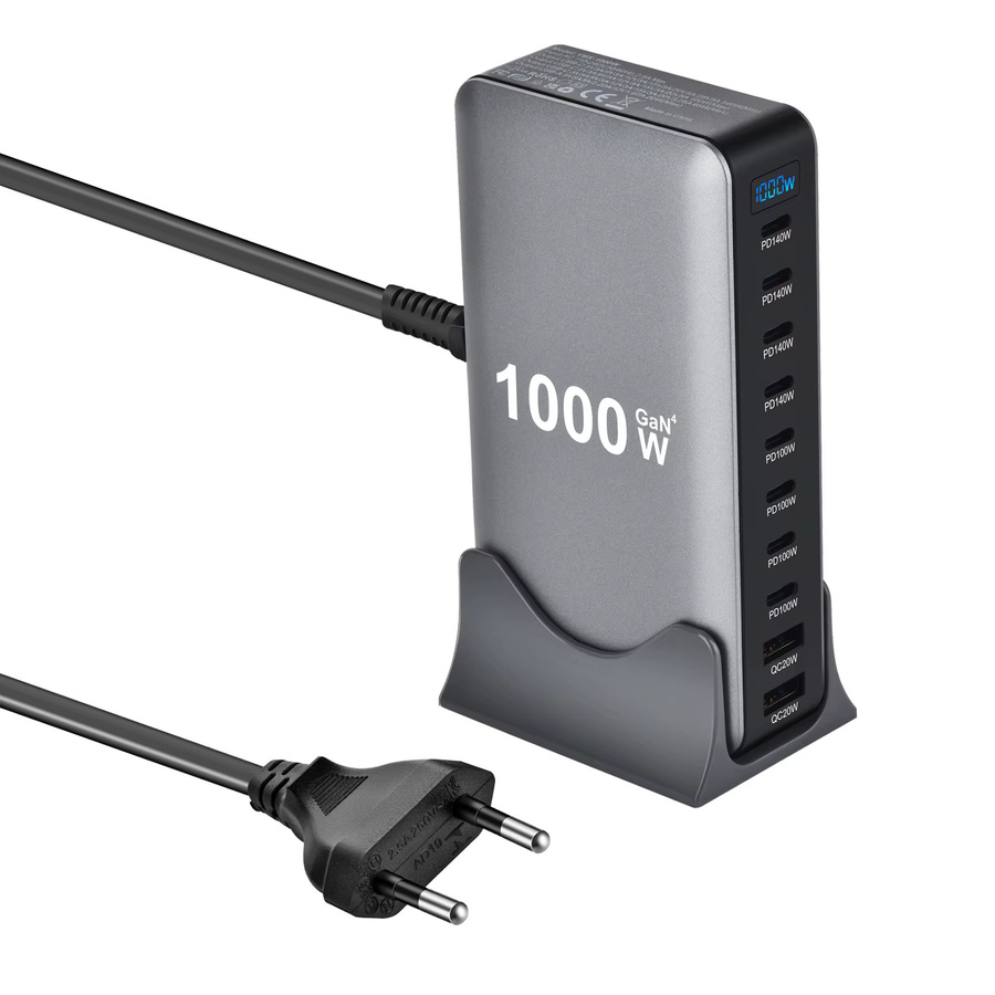 GaN USB-C PD 3.1 Desktop Schnellladegerät mit 1000 W / 950 W Ladestation Adapter in Grau - Bild 3