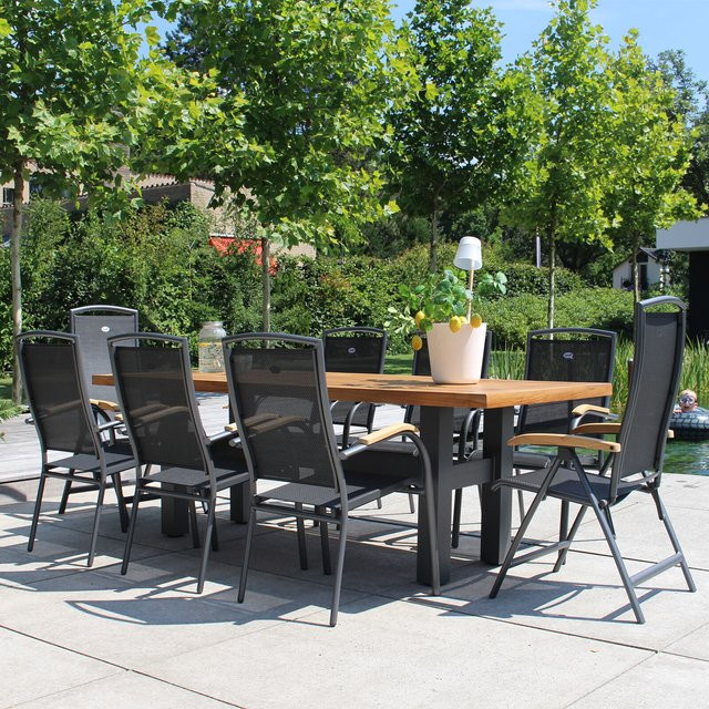 Hartman Yasmani/Raffaelo Garten-Essgruppe in Anthrazit aus Aluminium und Teakholz mit 6 Stapelstühlen und 2 Klappstühlen, Tisch B: 240 cm, T: 100 cm - Bild 1