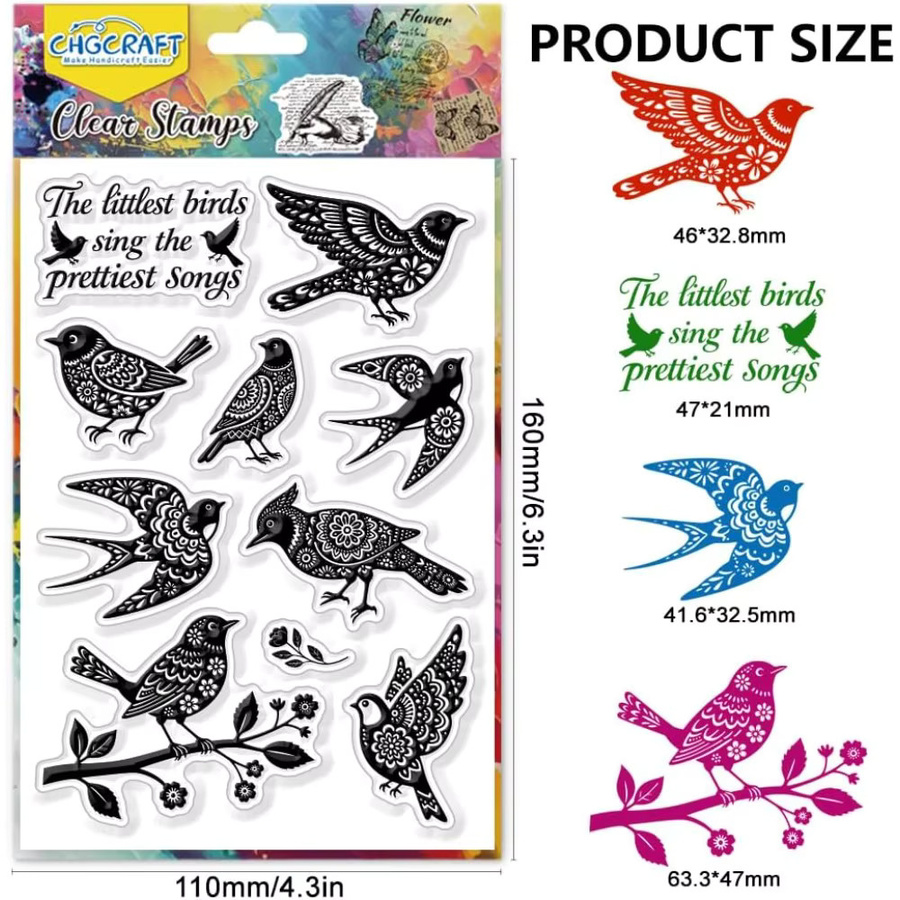 Transparente Prägestempel mit floralem Vogel- und Mandala-Silhouette-Muster für dein DIY-Scrapbooking - Bild 2