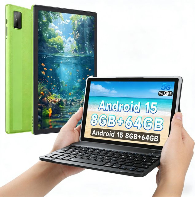 Paitanry 10,1 Zoll Android 15 Tablet mit Tastatur, 8 GB RAM, 64 GB ROM, Octa-Core, WiFi 6, Schwarz - Bild 1