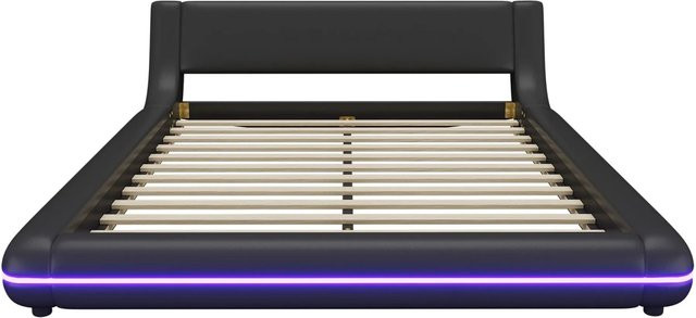 okwish Bodenbett Schwarz mit LED-Beleuchtung und Polsterung, B/T/H: 140 x 200 x 236,5 cm - Bild 1