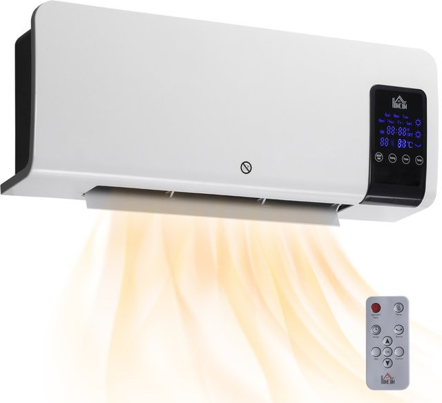 HOMCOM Keramik-Heizlüfter zur Wandmontage in Weiß mit 2000W, Fernbedienung, LED-Display und 12h Timer - Bild 1