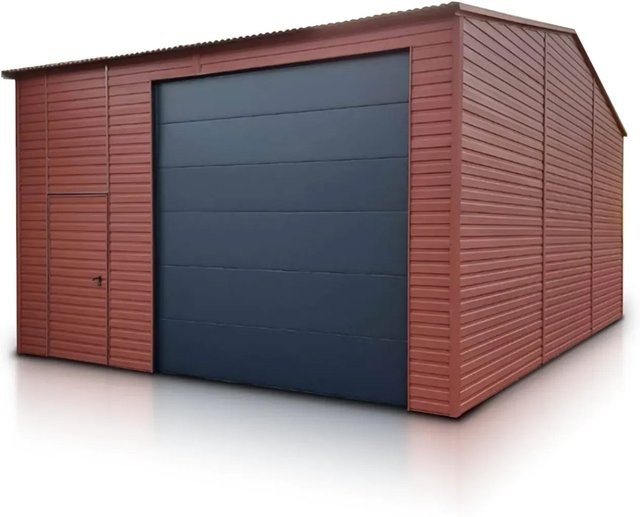 Liderstal Sektionaltor Halle Standard aus Trapezprofilblech mit Seitengiebel in Hellbraun, B: 600 cm, H: 850 cm - Bild 1