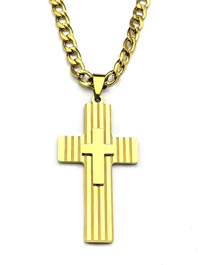 JYTF Anhänger Halskette, Kreuz, Edelstahl, Gold, Hip Hop, Unisex - Bild 3