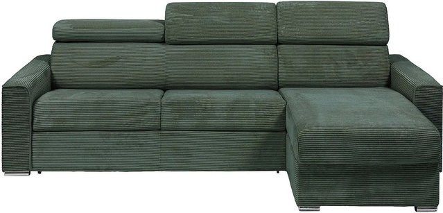 Vente-unique Schlafsofa Vizir in Grün, modernes L-Shape Sofa mit Cord-Bezug und Schaumstofffüllung, Breite: 302 cm - Bild 1