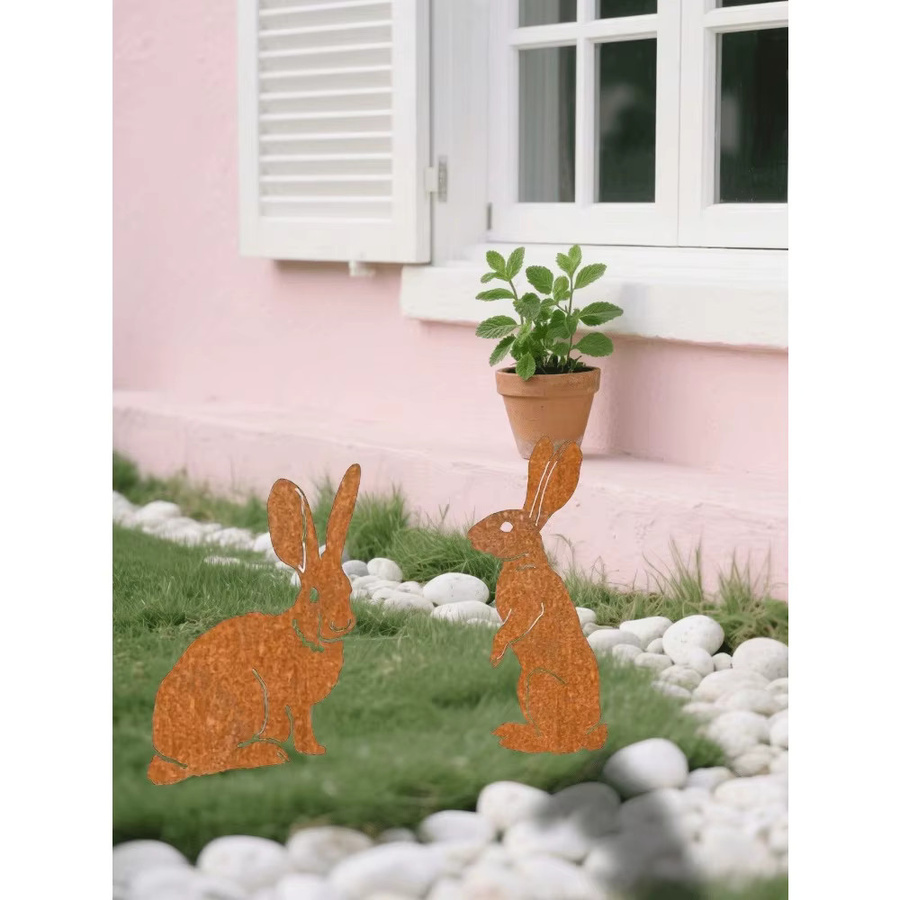 CIFBUY Kaninchen-Gartendekoration aus Metall in Braun für Garten, Terrasse und Blumenbeete - Bild 2