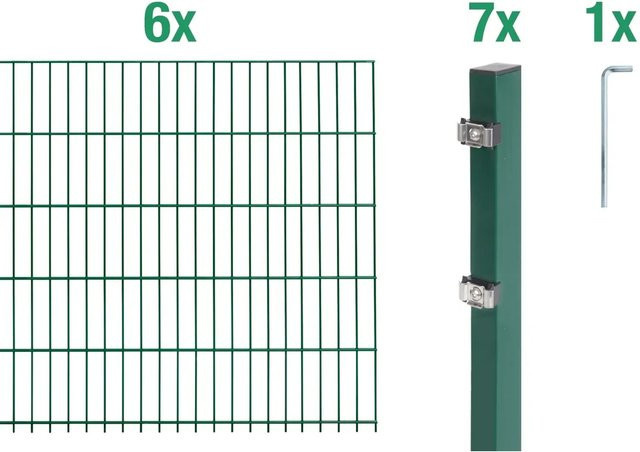 Metallzaun Doppelstabmatte Grund-Set aus Stahl, grün beschichtet, B: 6 m, H: 1,4 m - Bild 1