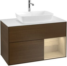 V&B Waschtischunterschrank Finion 100 in Weiß mit Eichenholz-Regalöffnung, Breite: 100 cm, Höhe: 50,1 cm, Tiefe: 50,1 cm - Bild 1